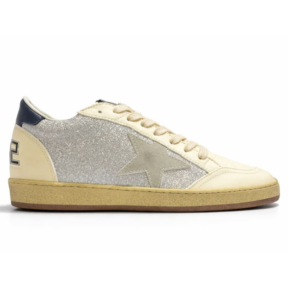 Женские кеды Golden Goose Ball Star Beige Silver Glitter