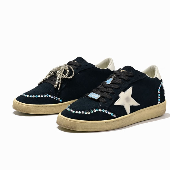 Женские кеды Golden Goose Ball Star With Silver Micro-Crystal Suede Black
