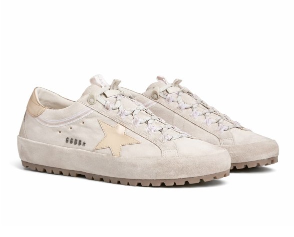Женские кеды Golden Goose Super-Star Ski in Light Gray Nylon With Metallic Star