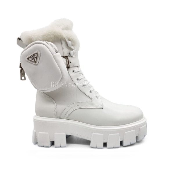 Унисекс кроссовки Prada Monolith Brushed Rois Leather and Nylon Boots White
