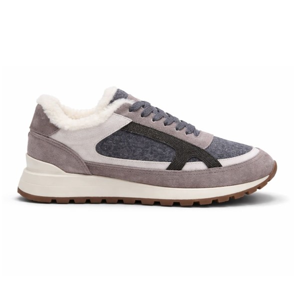 Женские зимние кроссовки Brunello Cucinelli Suede Snikers Beige/Grey