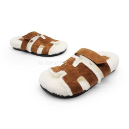 Hermes Flip-flops Wool/Suede Brown